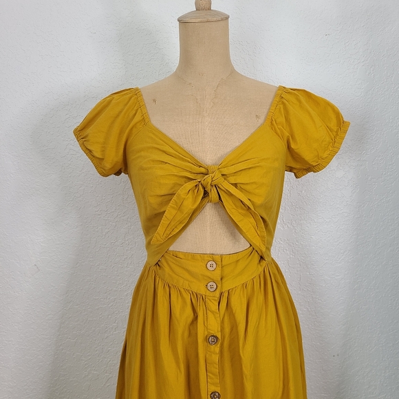 Zara Mustard Yellow Cut Out Button Up Midi Dress - Picture 4 of 9